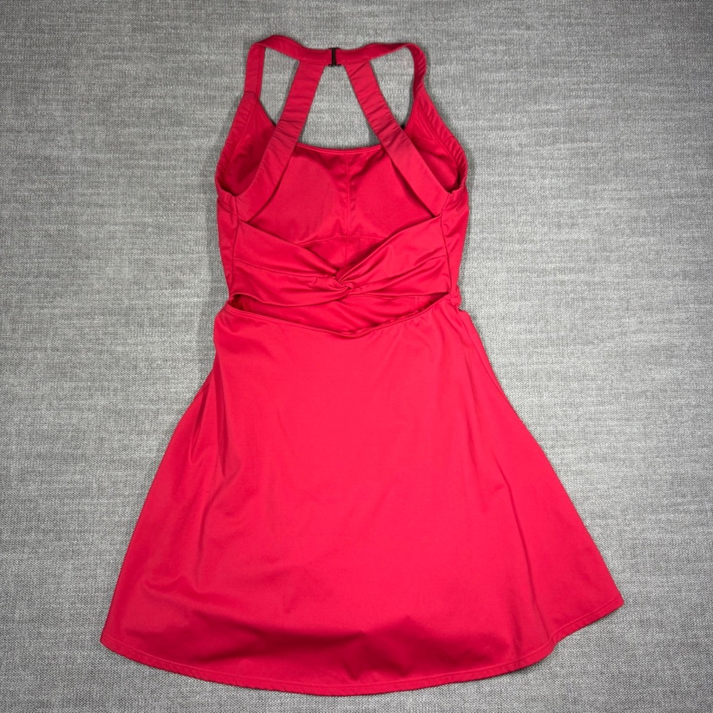 Backless Twisted Flare Halter Neck Exercise Dress with Built-in Shorts Red Small - Picture 2 of 16